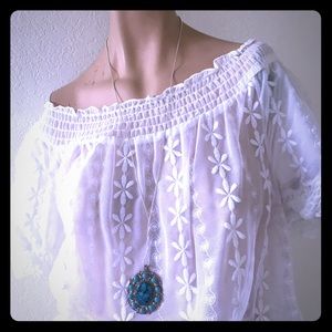 Sterl.sil.chain, nickel silver turquoise pendant